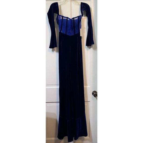 NWT Miss Circle Navy Blue Velvet Corset Long Slit Gown Size Medium - Picture 9 of 16